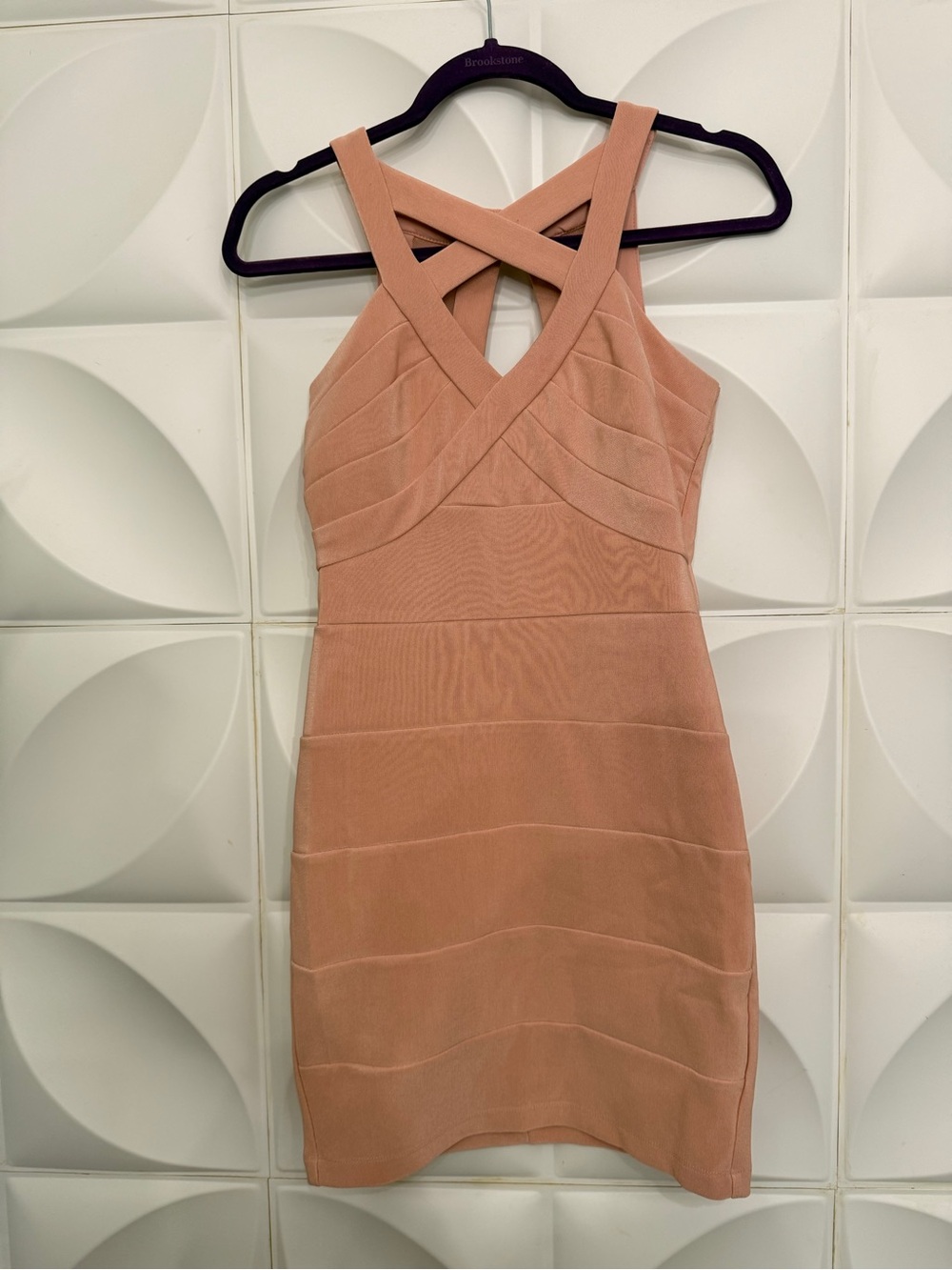 Emerald Sundae Blush-Peach Bandage Mini Dress